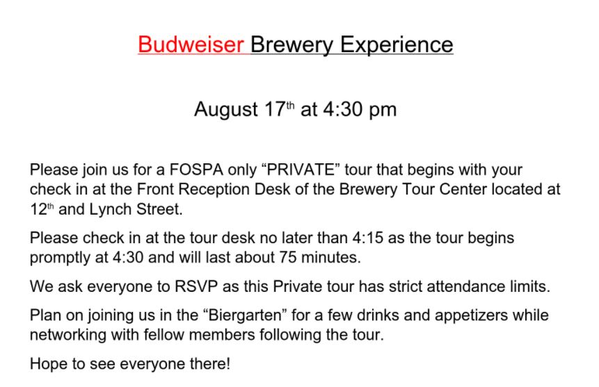 August 17th - Budweiser Brewery Tour